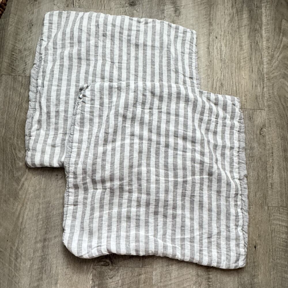 Parachute Linen Euro Pillow Shams Set Of Two Gray Striped Grey